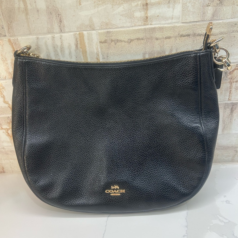 Coach Black Leather Hobo Bag with Signature Logo